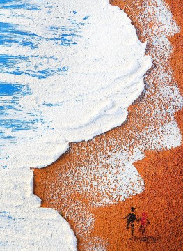 Artworks in 150 Subjects Painting - Beach wave abstract sand kids detail wall art minimalism
